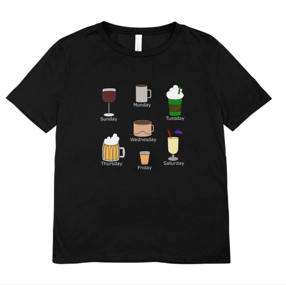 Custom Graphic T-Shirt with Weekly Drink Design